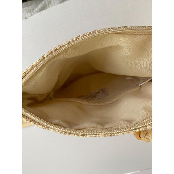 Cappelli NWOT Straw Woven Beige Small Clutch Bag With Rope Handle & Wooden Beads - Picture 9 of 13